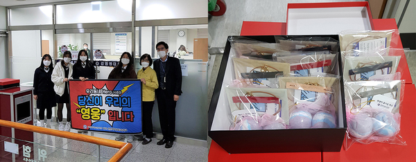 천안여상 창업동아리 학생들이 천안시 감염병대응센터를 히어로로 선정하고 지난 20일 보건소를 직접 방문, 손편지와 위문품을 전달해 직원들과 기념사진을 촬영했다. 천안시
