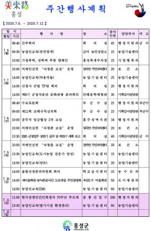 홍성군 주간행사계획(2020.7.6~7.12)